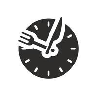 hour healthy food, time eat lunch icon, diet fast concept, break meal, clock with fork knife, flat illustration vector