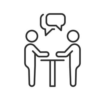 people group dialog icon, bubble speech interview, two person talk, human meeting, thin line symbol on white background - editable stroke illustration vector