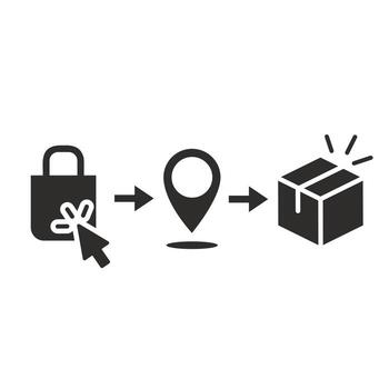 receive order in pick up point, click and collect order, icon, delivery services steps, e-commerce concept - flat illustration vector