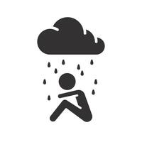sad and unhappy human, depression or stress icon, grief emotion cloud, loneliness concept, flat illustration vector