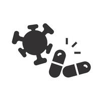 virus vaccine concept, discovery coronavirus pills icon, bacteria antibiotic, pathogen treatment, flat sign on white background vector