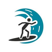 wake boarding, surfing icon, surfer on water waves, flat illustration, for website, app, ui vector