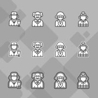 Set of line icons of people, including a doctor, nurse, and a man vector