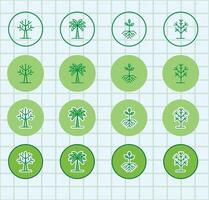 Various green trees and plants icons on a grid vector