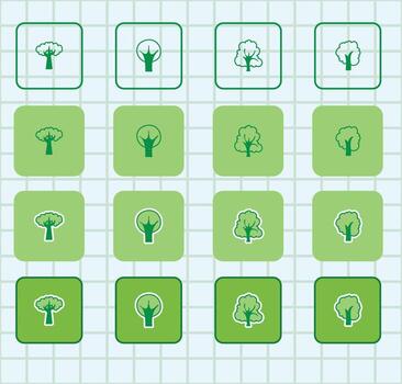 A set of green icons with trees on them vector