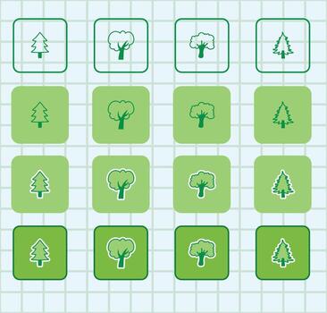A set of icons with trees and trees on green squares vector