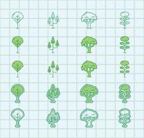 A set of trees and plants icons in green vector