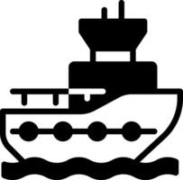 Tugboat pixel perfect glyph solid icon. Marine vessel designed to maneuver ships. Maritime transport. Harbor tug. Black silhouette symbol on negative space. Isolatedillustration vector