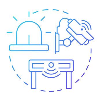 detectar amenazas azul degradado concepto icono. físico seguridad ecosistema. identificar riesgos primero línea de defensa. redondo forma línea ilustración. resumen idea. gráfico diseño. fácil a utilizar en folleto vector