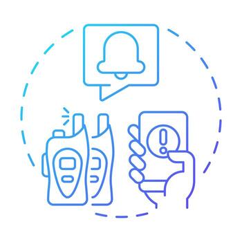 Communicate blue gradient concept icon. Physical security ecosystem. Coordination between emergency systems. Round shape line illustration. Abstract idea. Graphic design. Easy to use in booklet vector