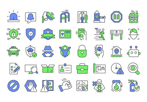 Physical security line color icons set. System for people and assets protection. Safety technology maintaining. illustrations. Simple flat colorful symbols collection. Editable stroke vector