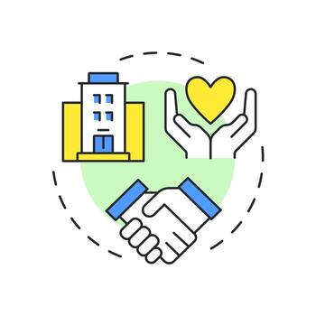 organizativo compromiso multi color concepto icono. camaradería, colaboración. trabajo en equipo organización. redondo forma línea ilustración. resumen idea. gráfico diseño. fácil a utilizar en artículo, Blog enviar vector