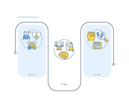 Job attitude general components rectangle infographic . Employee mood, psychology. Data visualization with 3 steps. Editable rectangular options chart vector