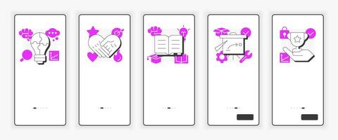 ADKAR model mobile onboarding screen. Organizational change management. Business UX UI illustration. Flat outline style icons with pink accent vector