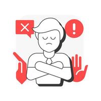 Denial flat outline concept icon. Initial reaction to change. Refuse to believe and acknowledge. Five stages of grief. Modern line illustration with red glyphs. Conceptual visual. Easy to edit vector