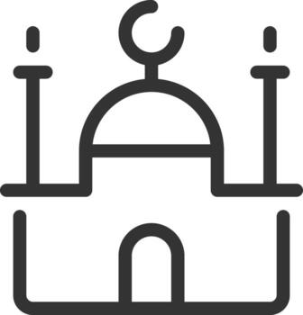 Mosque temple line ui icon. Muslim religion, architecture. Ramadan culture, traditional. Minaret building. Isolated outline symbol. Webdesign user interface element linear, pixel perfect vector