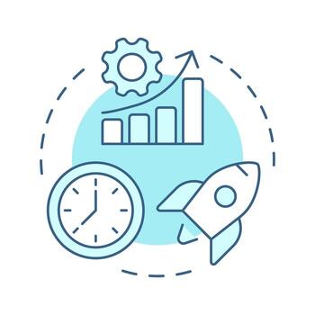 rendimiento suave azul concepto icono. real actuación y eficiencia. capacidad administración métrico. redondo forma línea ilustración. resumen idea. gráfico diseño. fácil a utilizar en presentación vector