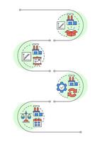 Capacity management strategies infographic vertical sequence. Productivity improvement in company. Visualization infochart with 4 steps. Circles workflow vector