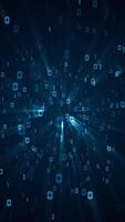 Futuristic digital background with high speed flashing binary code ones and zeros streaming towards the camera. Full HD and looping data technology background. Vertical animation. video