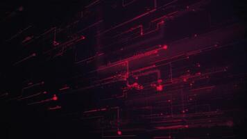 futuristisch rot Schaltungsinspiriert Technologie Hintergrund mit Streaming Digital Daten Knoten und Panne Wirkung. hacken und Cyber Sicherheit Konzept. diese glitchy Daten Technologie Bewegung Hintergrund ist ein Schleife. video