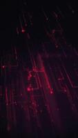 Futuristic red circuit inspired technology background with streaming digital data nodes and glitch effect. Hacking and cyber security concept. This glitchy data technology motion background is a loop. video