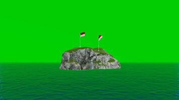 A green screen image of a rock with flags on it video