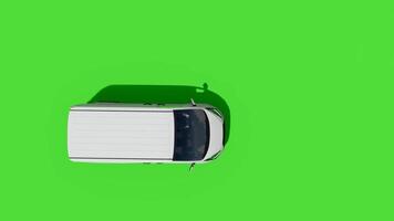 Top view of a white car on a green screen video