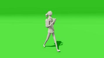A 3d model of a woman walking on a green screen video