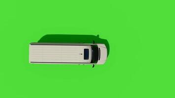 An overhead view of a van on a green screen video