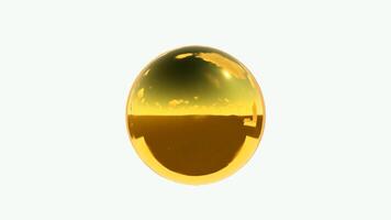 Golden sphere with reflection on white background video