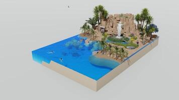 A 3d model of a pool with palm trees and water video