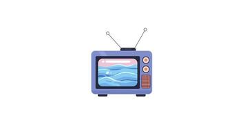 Vintage TV broadcasting soothing ocean waves 2D cartoon object animation. Retro television with antennas showing blue sea. Nostalgia revival animated flat colorful item 4K isolated on white video