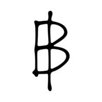 Hand drawn thai baht currency symbol. Brush stroke doodle. Single element for design twenty-two vector