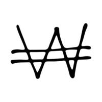 Hand drawn won currency symbol. Brush stroke doodle. Single element for design twenty-two vector