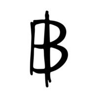 twenty-two Hand drawn thai baht currency symbol. Brush stroke doodle. Single element for design vector