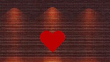 A red heart on a brick wall with lights video