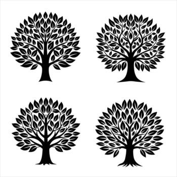 Decorative Tree Silhouette Collection with Leafy Branches for Nature Design vector