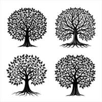 Silhouette Tree Bundle with Detailed Leaves and Natural Shapes vector