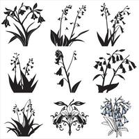 A set of black and white silhouettes of flowers vector