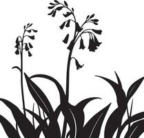 Black and white flowers with leaves vector