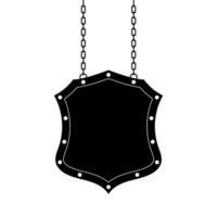 Vintage Hanging Shield Signboard with Chains. Black Silhouette Illustration. A vintage style hanging shield signboard suspended by two vertical chains. vector