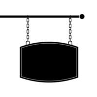 Vintage Hanging Signboard with Chains Illustration. This black and white Illustration features a vintage style hanging signboard suspended by two chains from a horizontal bar. vector