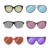 Set of Stylish Sunglasses Illustration. Each pair showcases a unique design and lens color. This colorful collection is ideal for summer, fashion, accessory themed projects. vector