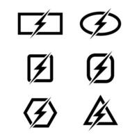 Electric Bolt Symbol in Geometric Frames Illustration. A collection of six bold black electric bolt icons integrated into different geometric frames. vector