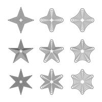 Set of Geometric Star Shapes Illustration. A set of nine geometric star shapes designed with concentric line patterns. vector