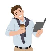 Man with coffee and checklist illustration vector