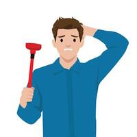 Man with plunger looking confused vector