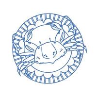 Sketch of crab on plate. Seafood isolated illustration. vector