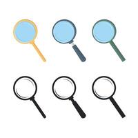 Set of magnifying glass icons on white background. Black and white magnifying glass icons. vector