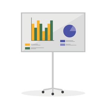 Icon of stand with charts, graphs. Growth, fall. Analytics, business, finance, results. vector